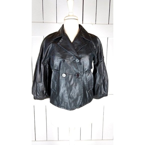 Tex by Max Azria cropped black leather blazer jacket small - Picture 4 of 5